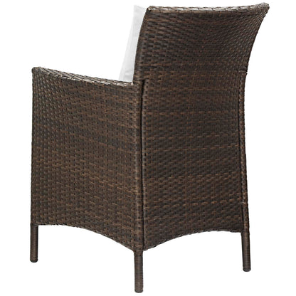 Conduit Outdoor Patio Wicker Rattan Dining Armchair Set of 4, Rattan, Wicker, Brown White, 19093