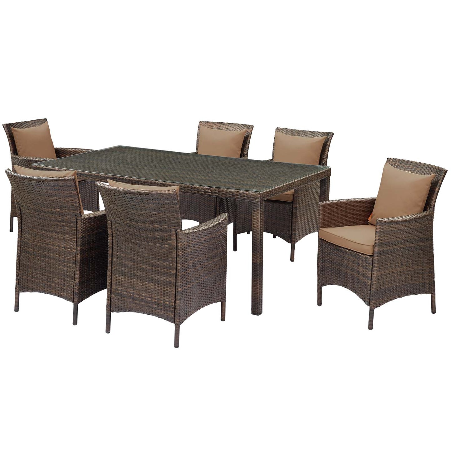 Conduit 7 Piece Outdoor Patio Wicker Rattan Dining Set, Rattan, Wicker, Brown Brown, 19099