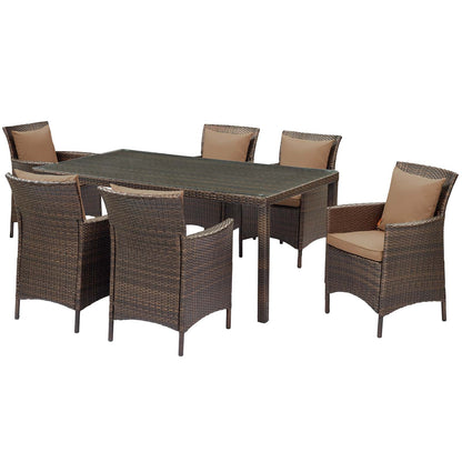 Conduit 7 Piece Outdoor Patio Wicker Rattan Dining Set, Rattan, Wicker, Brown Brown, 19099