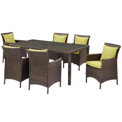 Conduit 7 Piece Outdoor Patio Wicker Rattan Dining Set, Rattan, Wicker, Brown Green, 19102