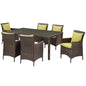 Conduit 7 Piece Outdoor Patio Wicker Rattan Dining Set, Rattan, Wicker, Brown Green, 19102