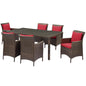 Conduit 7 Piece Outdoor Patio Wicker Rattan Dining Set, Rattan, Wicker, Brown Red, 19103