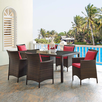 Conduit 7 Piece Outdoor Patio Wicker Rattan Dining Set, Rattan, Wicker, Brown Red, 19103