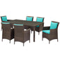 Conduit 7 Piece Outdoor Patio Wicker Rattan Dining Set, Rattan, Wicker, Brown Blue, 19104