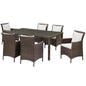 Conduit 7 Piece Outdoor Patio Wicker Rattan Dining Set, Rattan, Wicker, Brown White, 19105