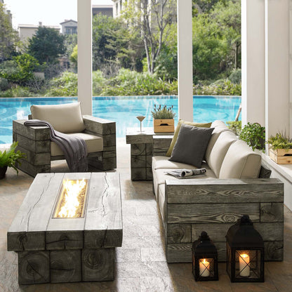 Manteo Rustic Coastal Outdoor Patio Sunbrella® 4 Piece Set, Simulated Wood, Light Grey Gray Beige, 19110