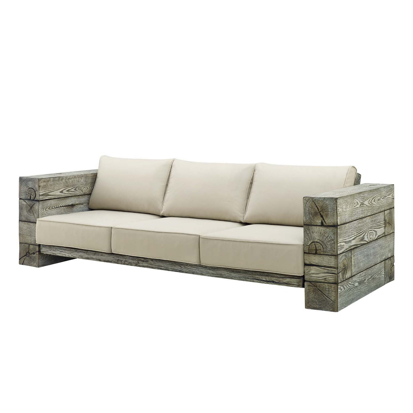 Manteo Rustic Coastal Outdoor Patio Sunbrella® 4 Piece Set, Simulated Wood, Light Grey Gray Beige, 19110