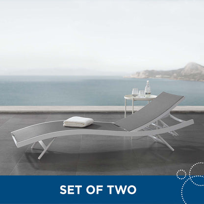 Glimpse Outdoor Patio Mesh Chaise Lounge Set of 2, Aluminum, Metal, Steel, White Grey Gray, 19111