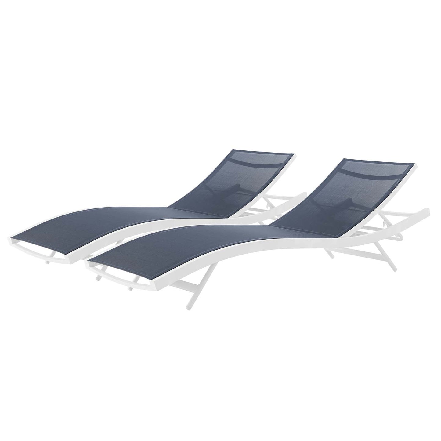 Glimpse Outdoor Patio Mesh Chaise Lounge Set of 2, Aluminum, Metal, Steel, White Blue Navy, 19112