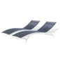 Glimpse Outdoor Patio Mesh Chaise Lounge Set of 2, Aluminum, Metal, Steel, White Blue Navy, 19112