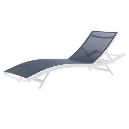 Glimpse Outdoor Patio Mesh Chaise Lounge Set of 2, Aluminum, Metal, Steel, White Blue Navy, 19112