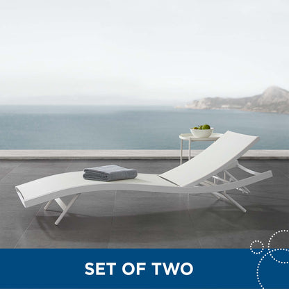 Glimpse Outdoor Patio Mesh Chaise Lounge Set of 2, Aluminum, Metal, Steel, White, 19113