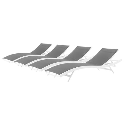 Glimpse Outdoor Patio Mesh Chaise Lounge Set of 4, Aluminum, Metal, Steel, White Grey Gray, 19114