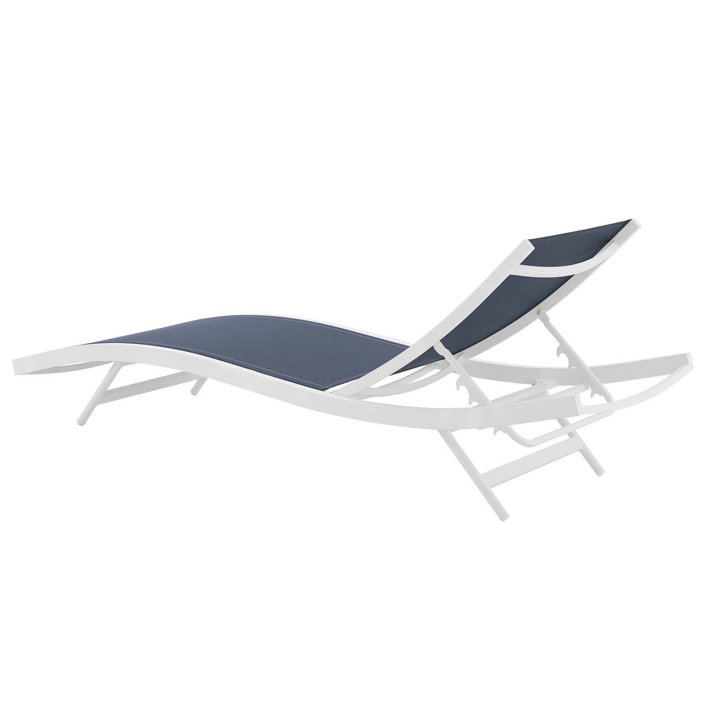 Glimpse Outdoor Patio Mesh Chaise Lounge Set of 4, Aluminum, Metal, Steel, White Blue Navy, 19115