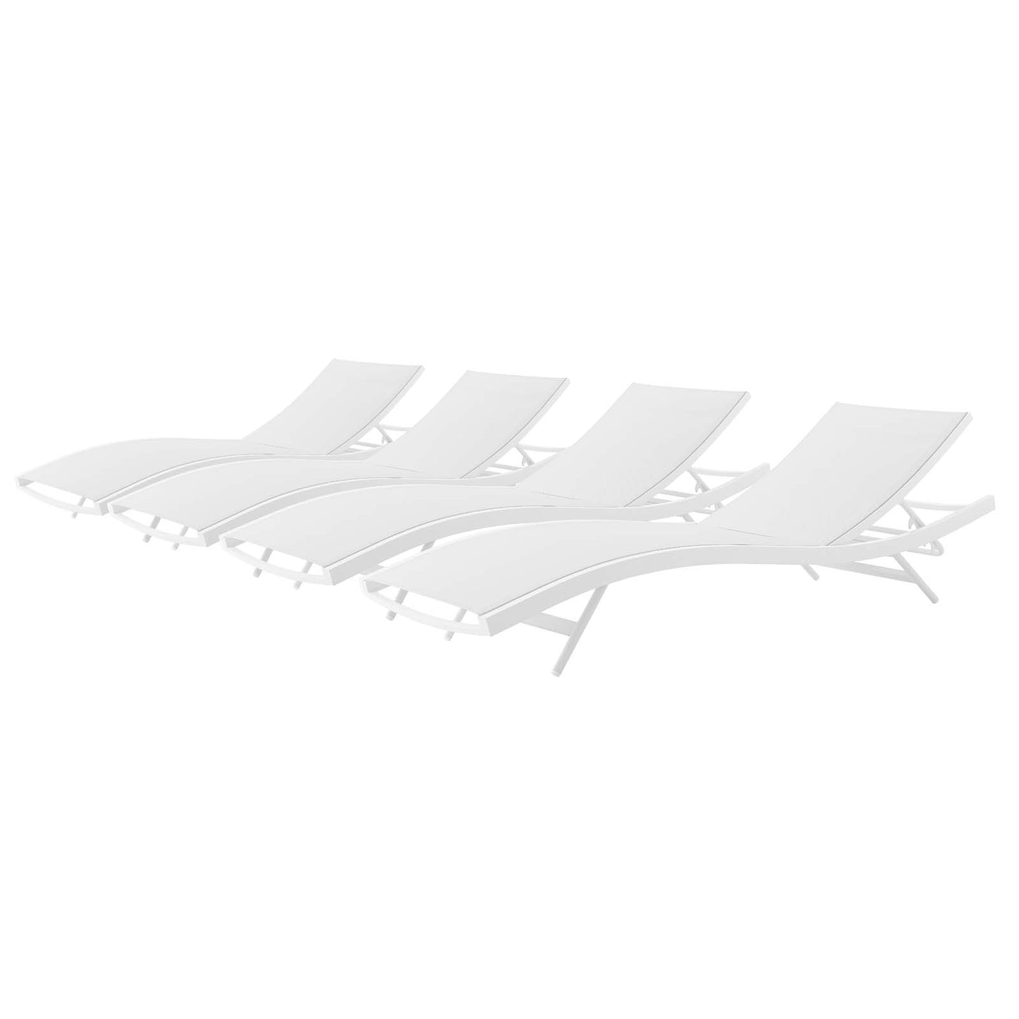 Glimpse Outdoor Patio Mesh Chaise Lounge Set of 4, Aluminum, Metal, Steel, White, 19116