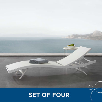 Glimpse Outdoor Patio Mesh Chaise Lounge Set of 4, Aluminum, Metal, Steel, White, 19116