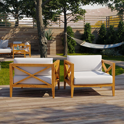 Northlake Outdoor Patio Premium Grade A Teak Wood Armchair Set of 2, Wood, Brown Natural White, 19117