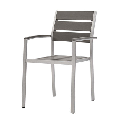 Shore Outdoor Patio Aluminum Dining Armchair Set of 2, Aluminum, Metal, Steel, Silver Grey Gray, 19118