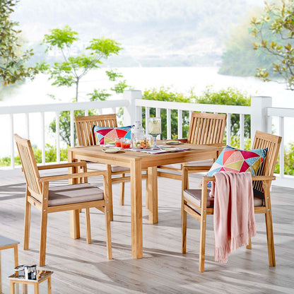 Farmstay 5 Piece Outdoor Patio Teak Wood Dining Set, Wood, Brown Natural Taupe Gray, 19119