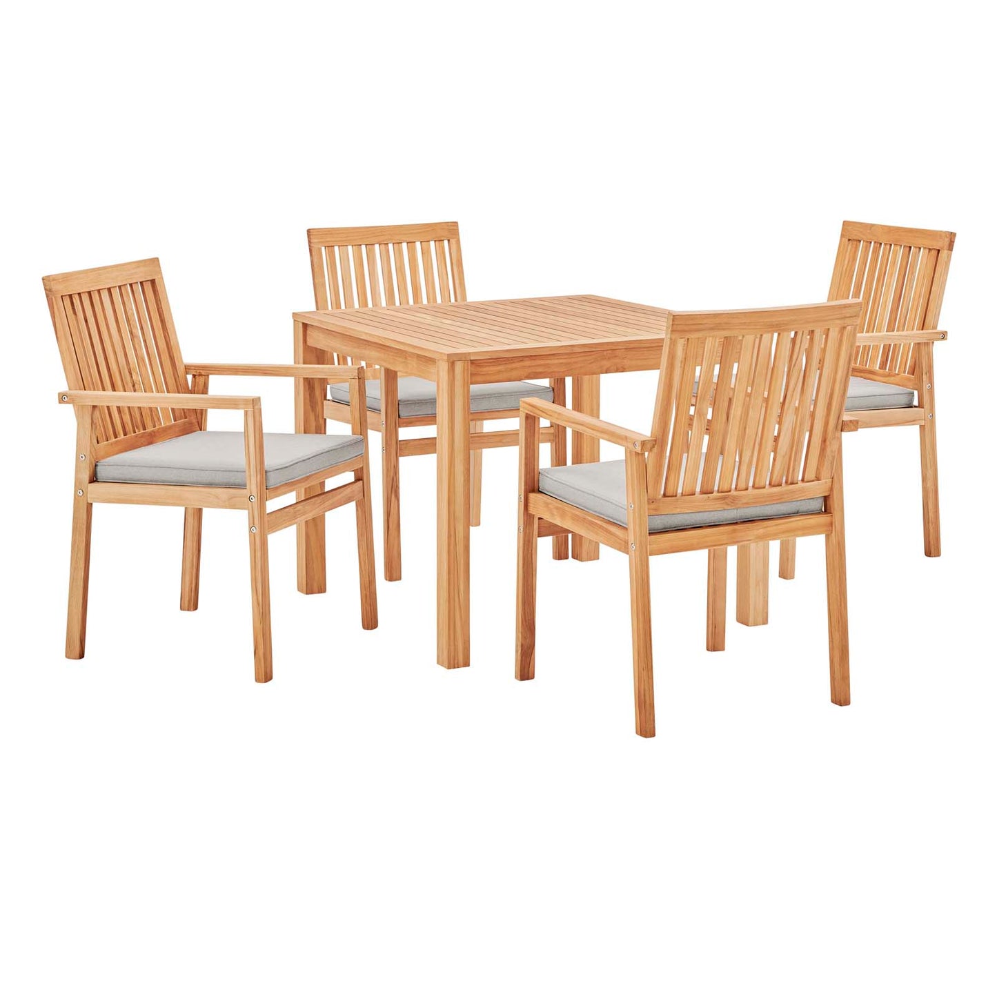 Farmstay 5 Piece Outdoor Patio Teak Wood Dining Set, Wood, Brown Natural Taupe Gray, 19119