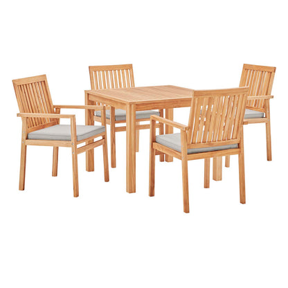Farmstay 5 Piece Outdoor Patio Teak Wood Dining Set, Wood, Brown Natural Taupe Gray, 19119