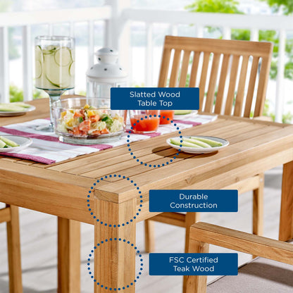 Farmstay 5 Piece Outdoor Patio Teak Wood Dining Set, Wood, Brown Natural Taupe Gray, 19119