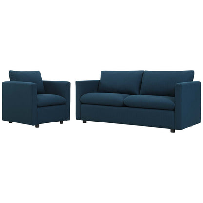 Activate Upholstered Fabric Sofa and Armchair Set, Fabric, Navy Blue, 19121