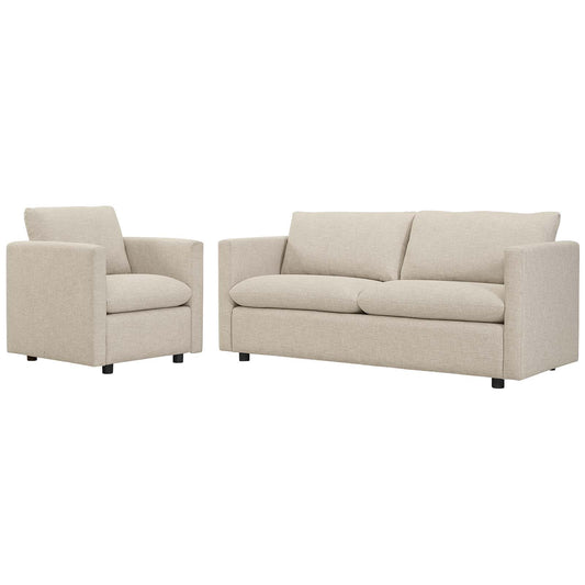 Activate Upholstered Fabric Sofa and Armchair Set, Fabric, Beige, 19122