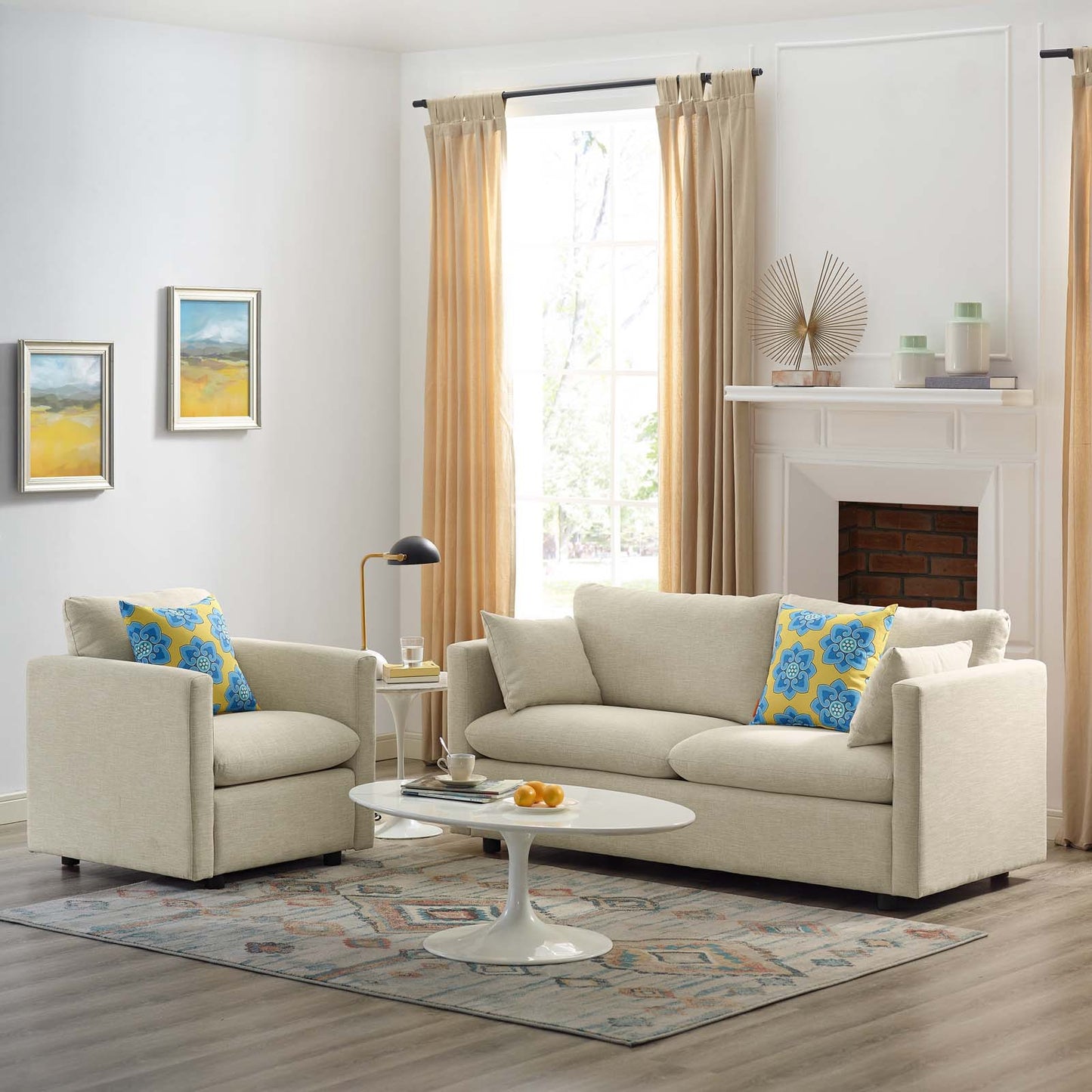 Activate Upholstered Fabric Sofa and Armchair Set, Fabric, Beige, 19122