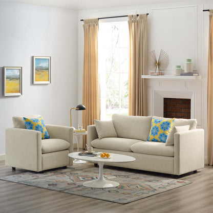 Activate Upholstered Fabric Sofa and Armchair Set, Fabric, Beige, 19122
