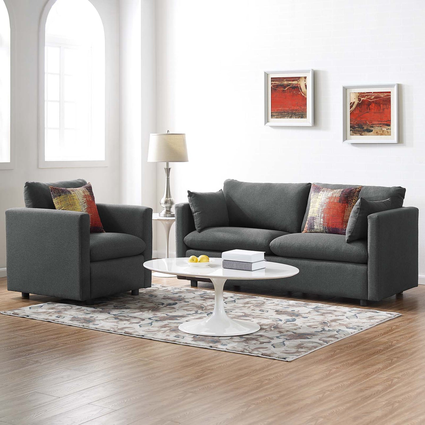 Activate Upholstered Fabric Sofa and Armchair Set, Fabric, Grey Gray, 19123