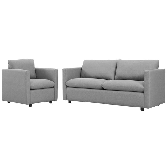 Activate Upholstered Fabric Sofa and Armchair Set, Fabric, Light Grey Gray, 19124