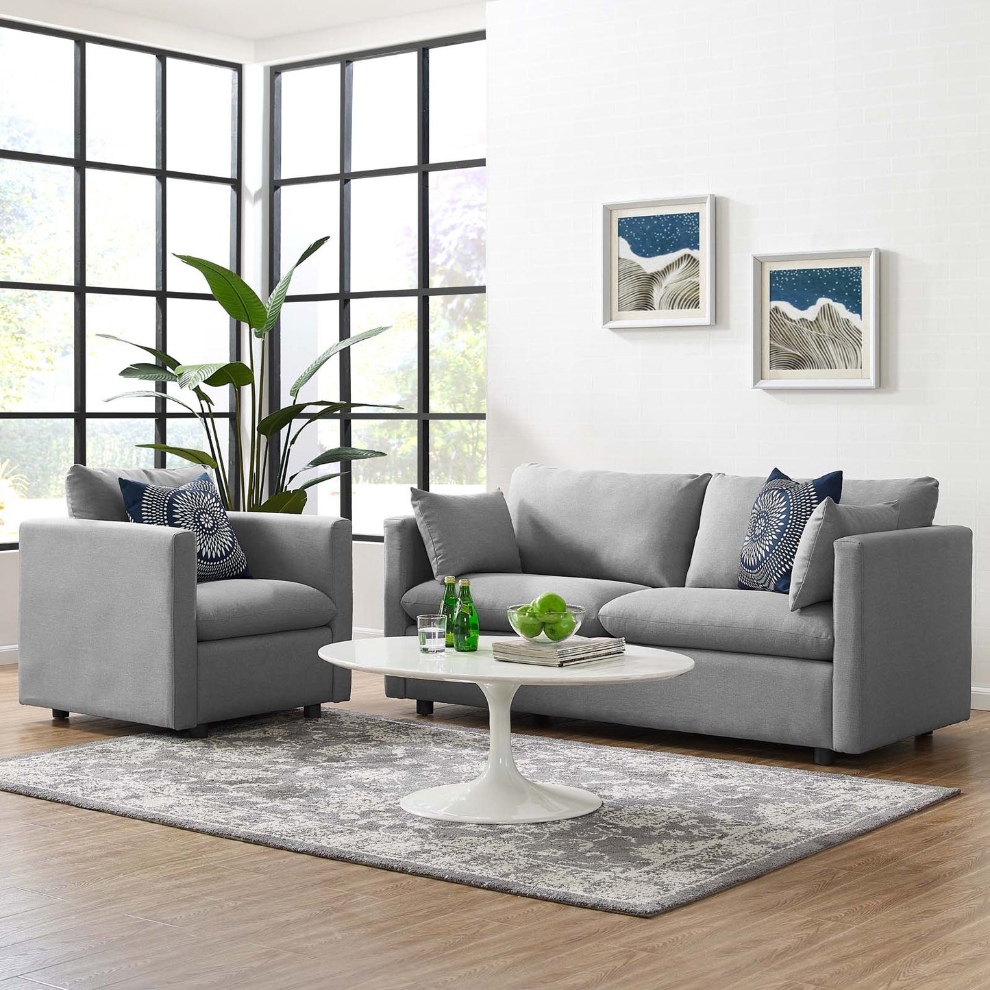 Activate Upholstered Fabric Sofa and Armchair Set, Fabric, Light Grey Gray, 19124