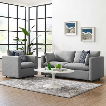 Activate Upholstered Fabric Sofa and Armchair Set, Fabric, Light Grey Gray, 19124