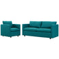 Activate Upholstered Fabric Sofa and Armchair Set, Fabric, Teal Blue, 19125