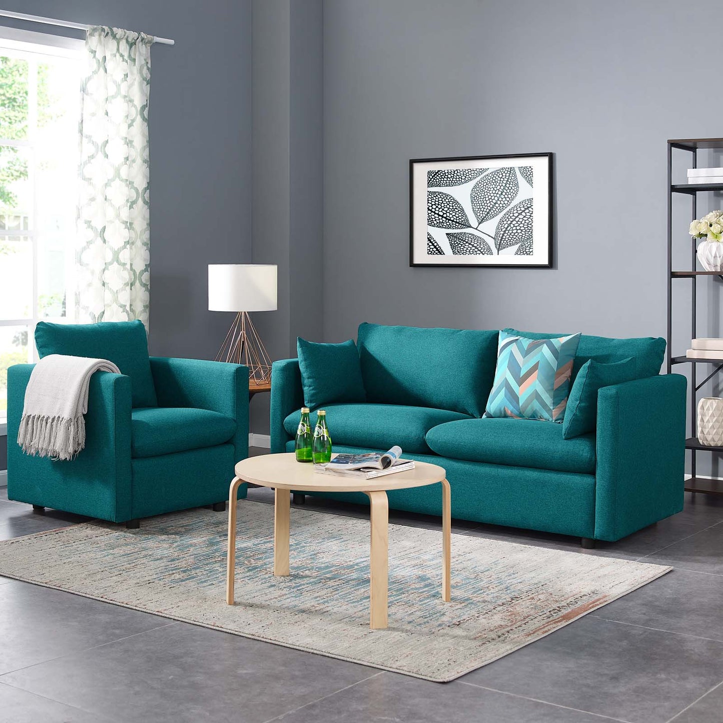 Activate Upholstered Fabric Sofa and Armchair Set, Fabric, Teal Blue, 19125