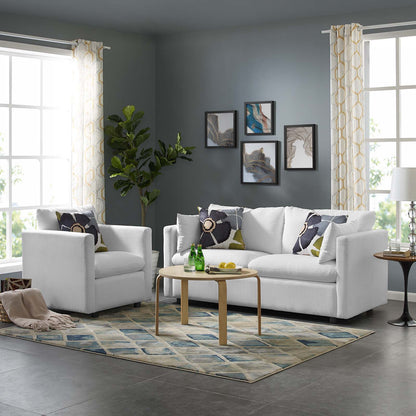 Activate Upholstered Fabric Sofa and Armchair Set, Fabric, White, 19126