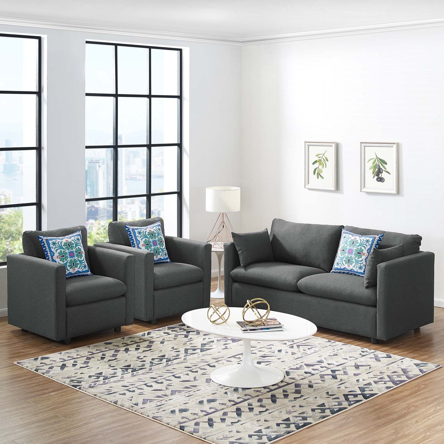 Activate 3 Piece Upholstered Fabric Set, Fabric, Grey Gray, 19129