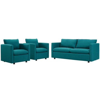 Activate 3 Piece Upholstered Fabric Set, Fabric, Teal Blue, 19131