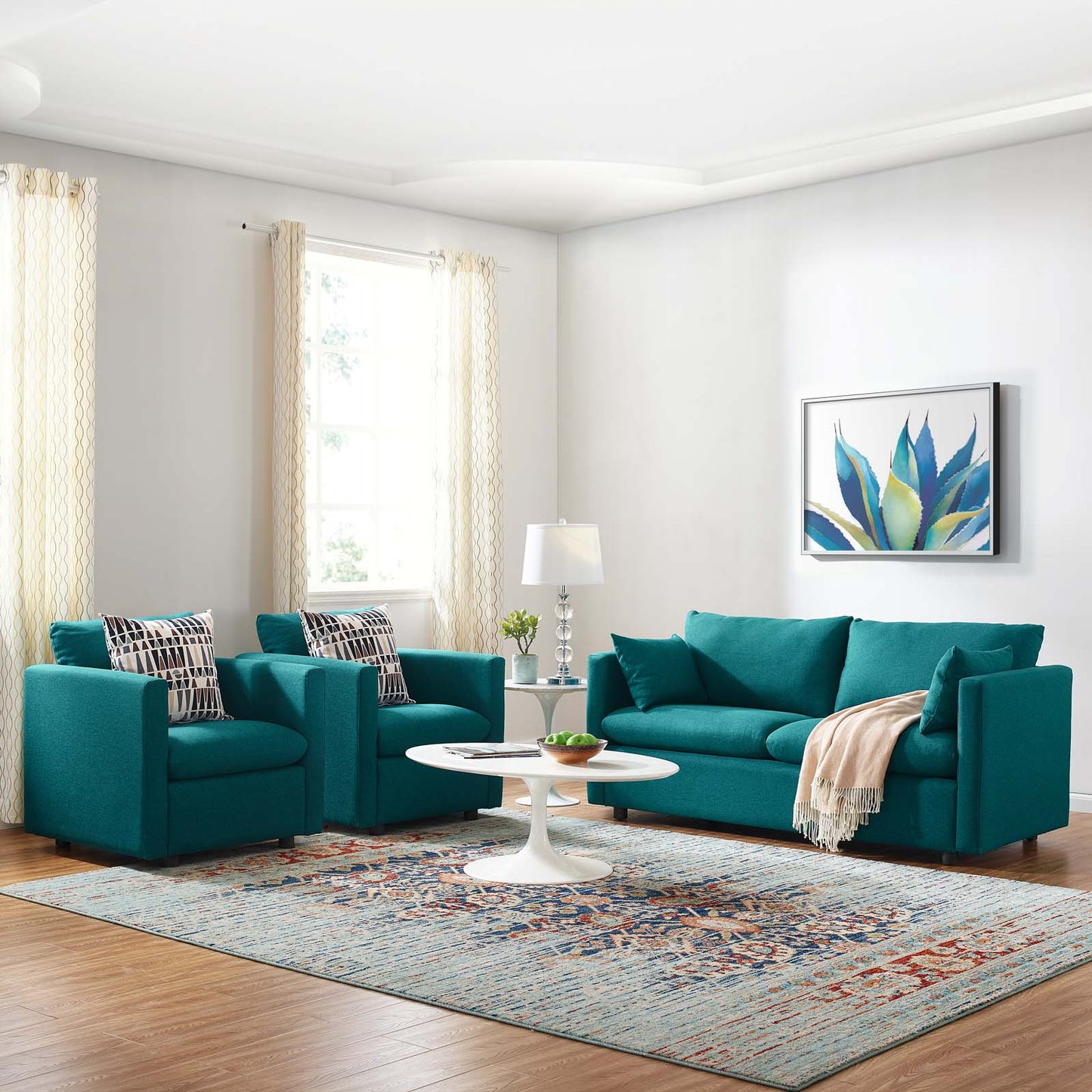 Activate 3 Piece Upholstered Fabric Set, Fabric, Teal Blue, 19131