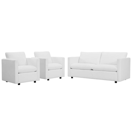 Activate 3 Piece Upholstered Fabric Set, Fabric, White, 19132