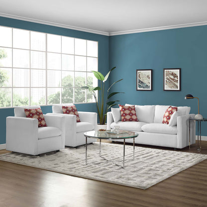 Activate 3 Piece Upholstered Fabric Set, Fabric, White, 19132