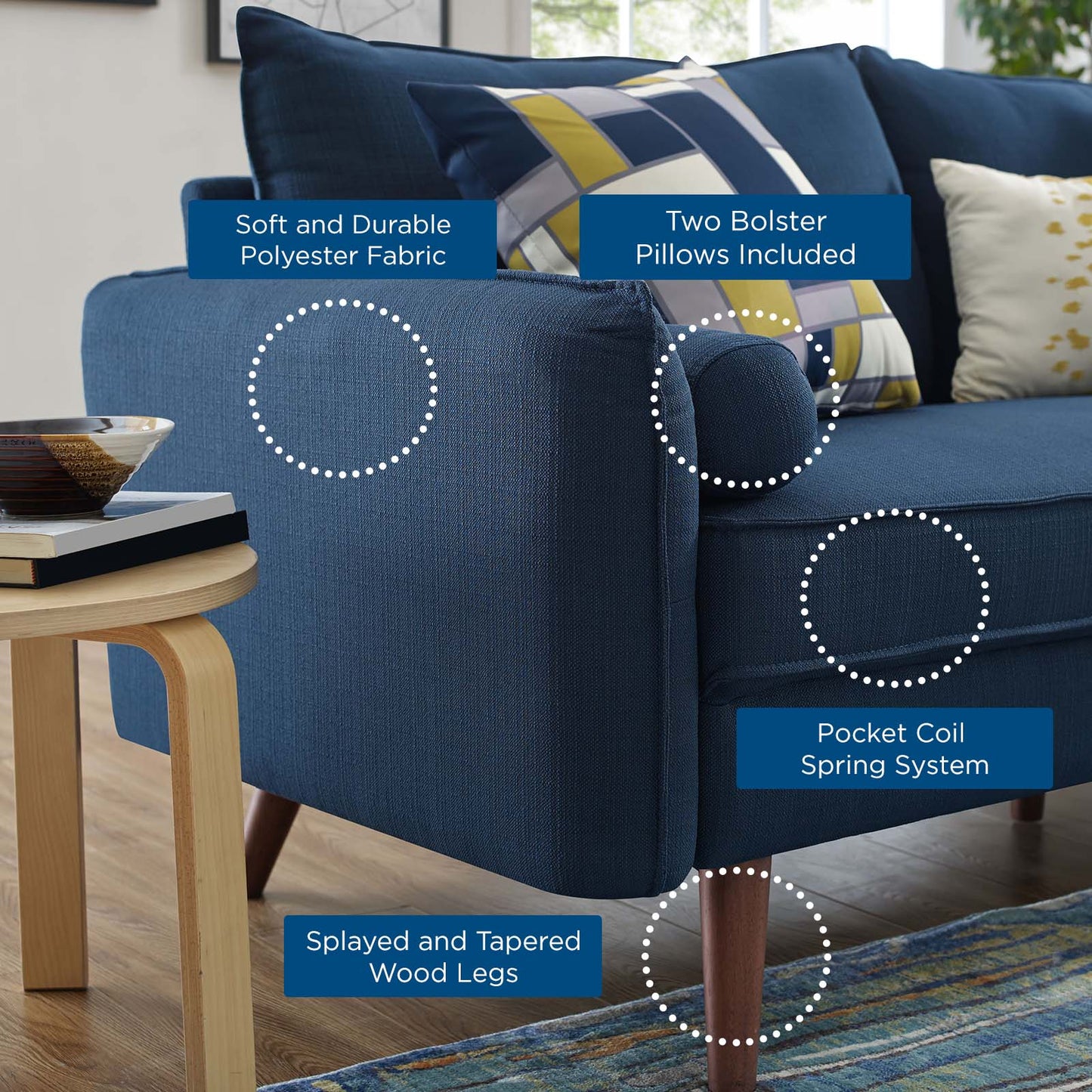 Revive Upholstered Fabric Sofa and Loveseat Set, Fabric, Navy Blue, 19133