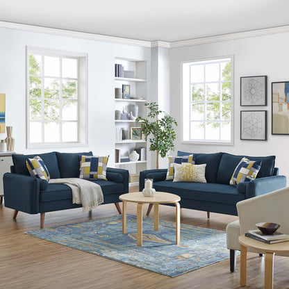 Revive Upholstered Fabric Sofa and Loveseat Set, Fabric, Navy Blue, 19133
