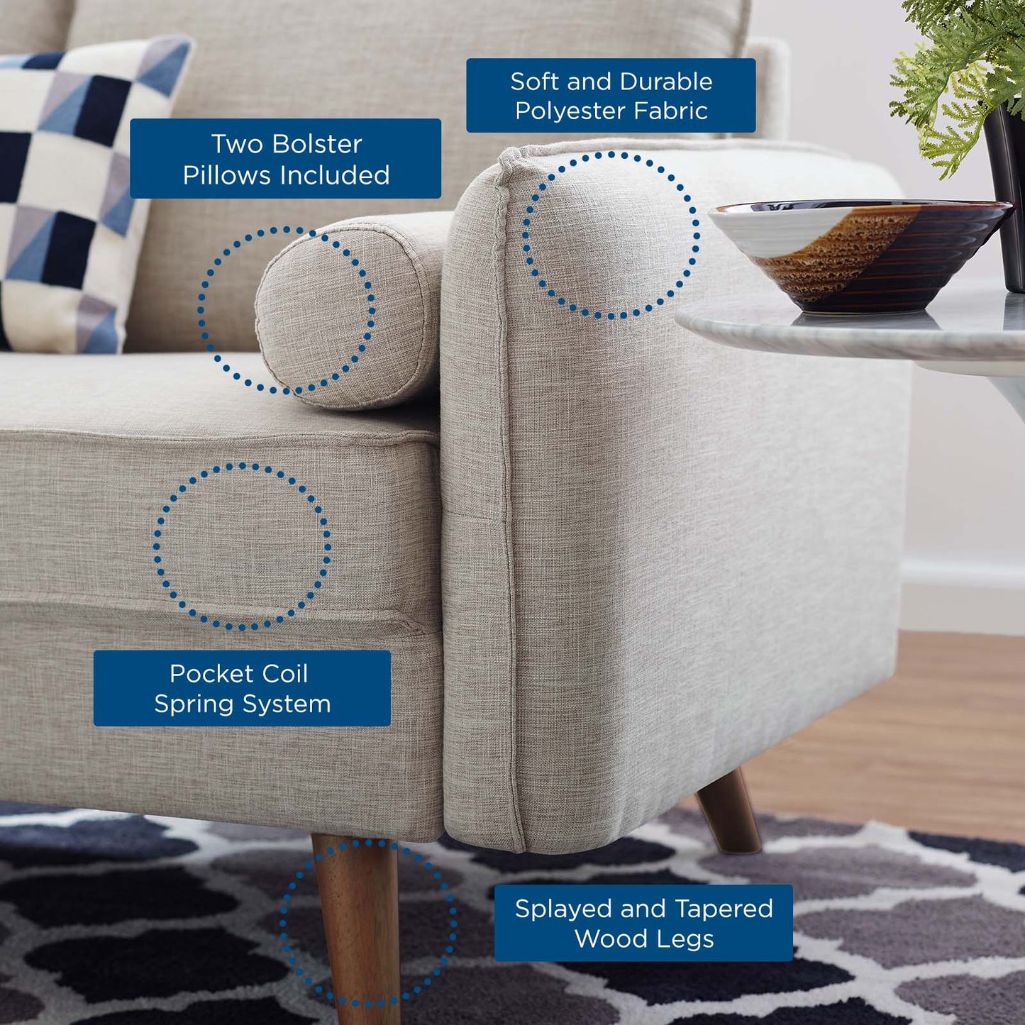 Revive Upholstered Fabric Sofa and Loveseat Set, Fabric, Beige, 19134