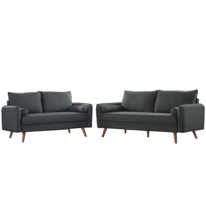 Revive Upholstered Fabric Sofa and Loveseat Set, Fabric, Grey Gray, 19135