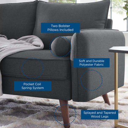 Revive Upholstered Fabric Sofa and Loveseat Set, Fabric, Grey Gray, 19135