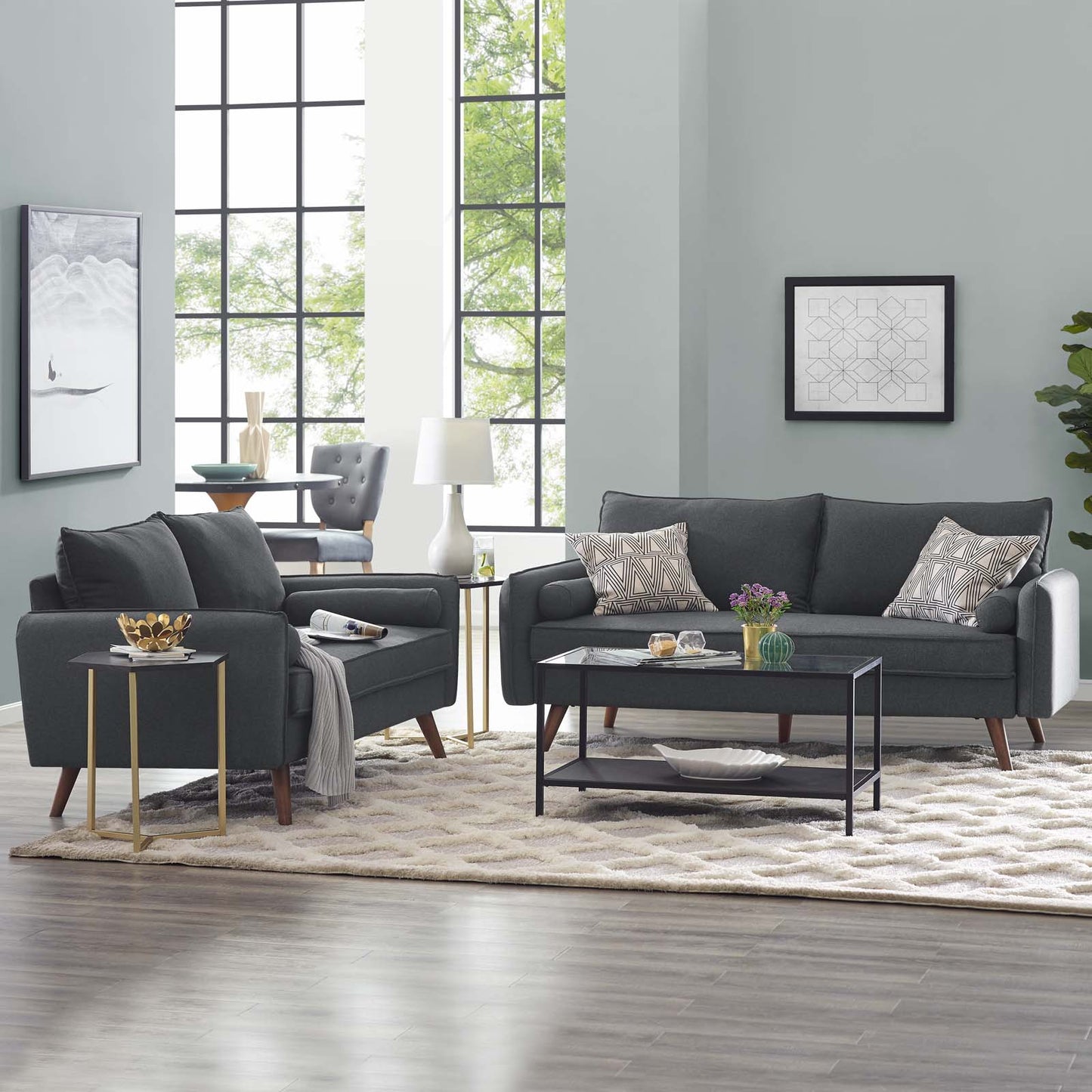 Revive Upholstered Fabric Sofa and Loveseat Set, Fabric, Grey Gray, 19135