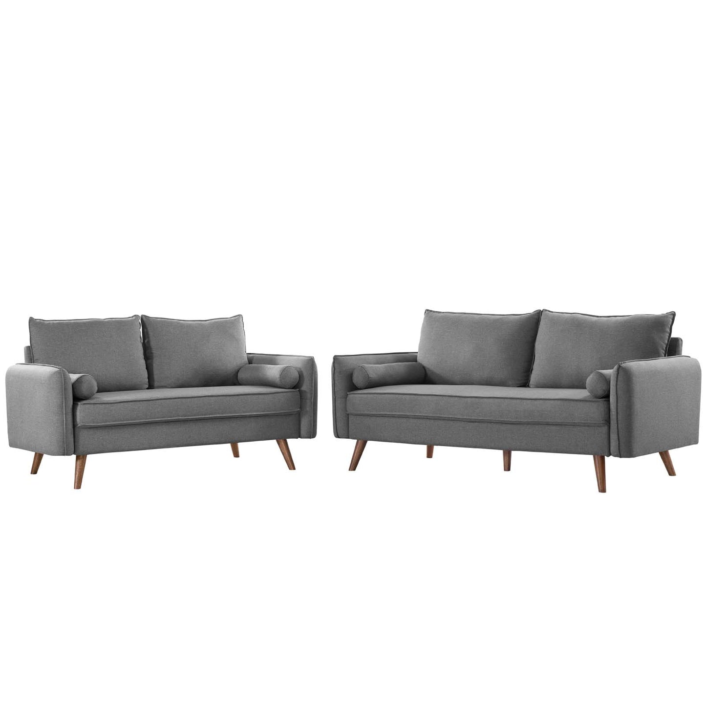Revive Upholstered Fabric Sofa and Loveseat Set, Fabric, Light Grey Gray, 19136