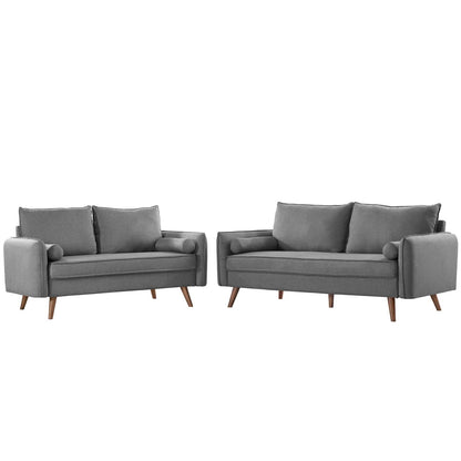 Revive Upholstered Fabric Sofa and Loveseat Set, Fabric, Light Grey Gray, 19136